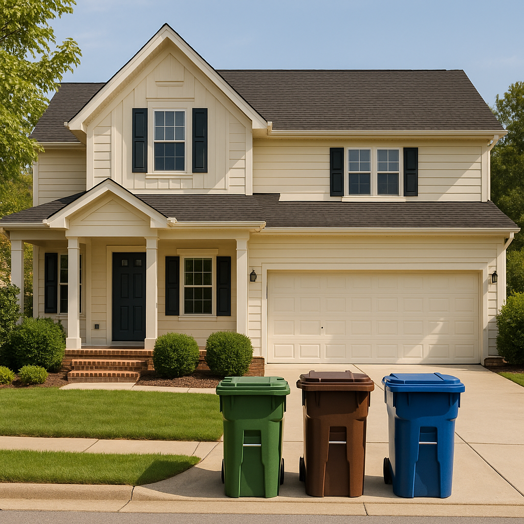 Neighbour putting out wheelie bins in front of a tidy home